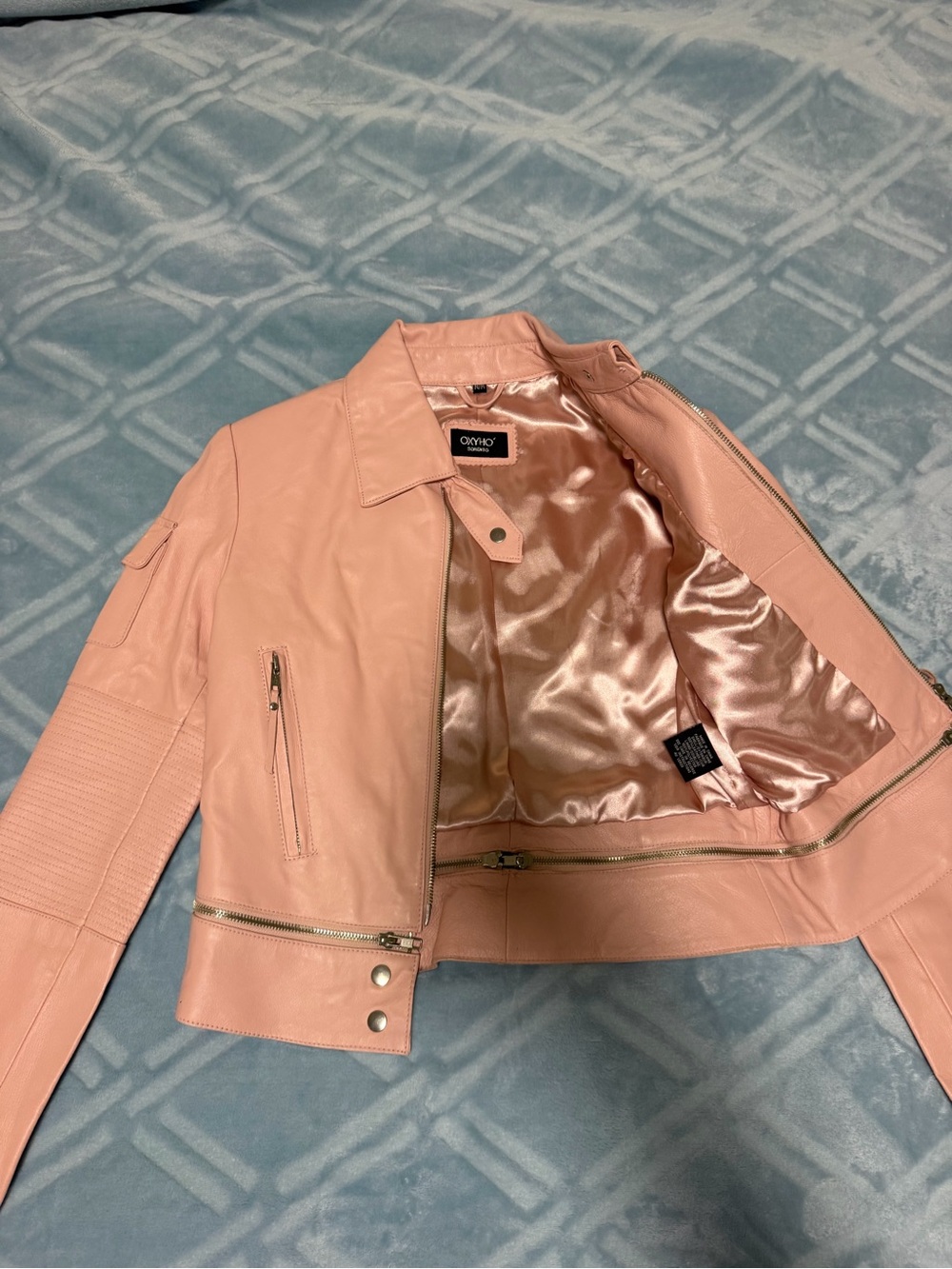 Glamorous Light Blush Pink Faux Leather Moto Jacket